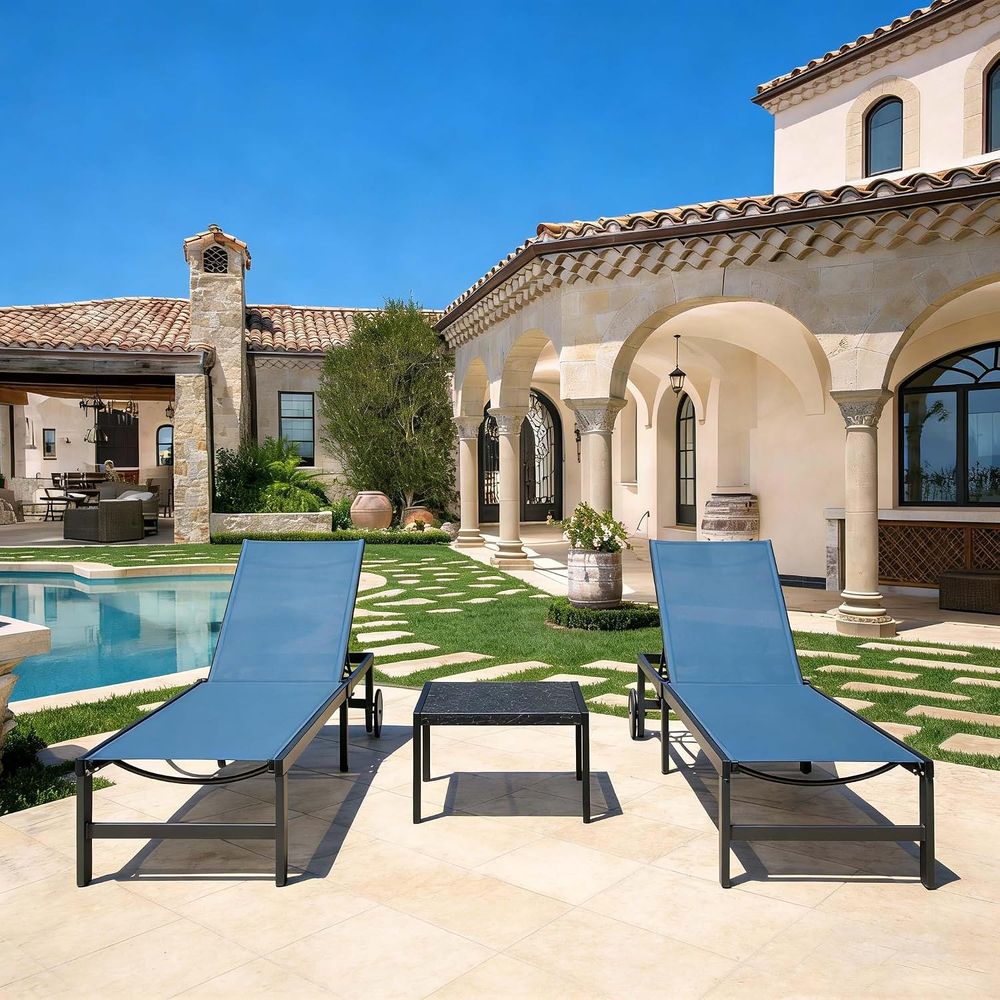 Outdoor Furniture Quick Dry - Tekerlekli ve Masalı Set, İndigo |