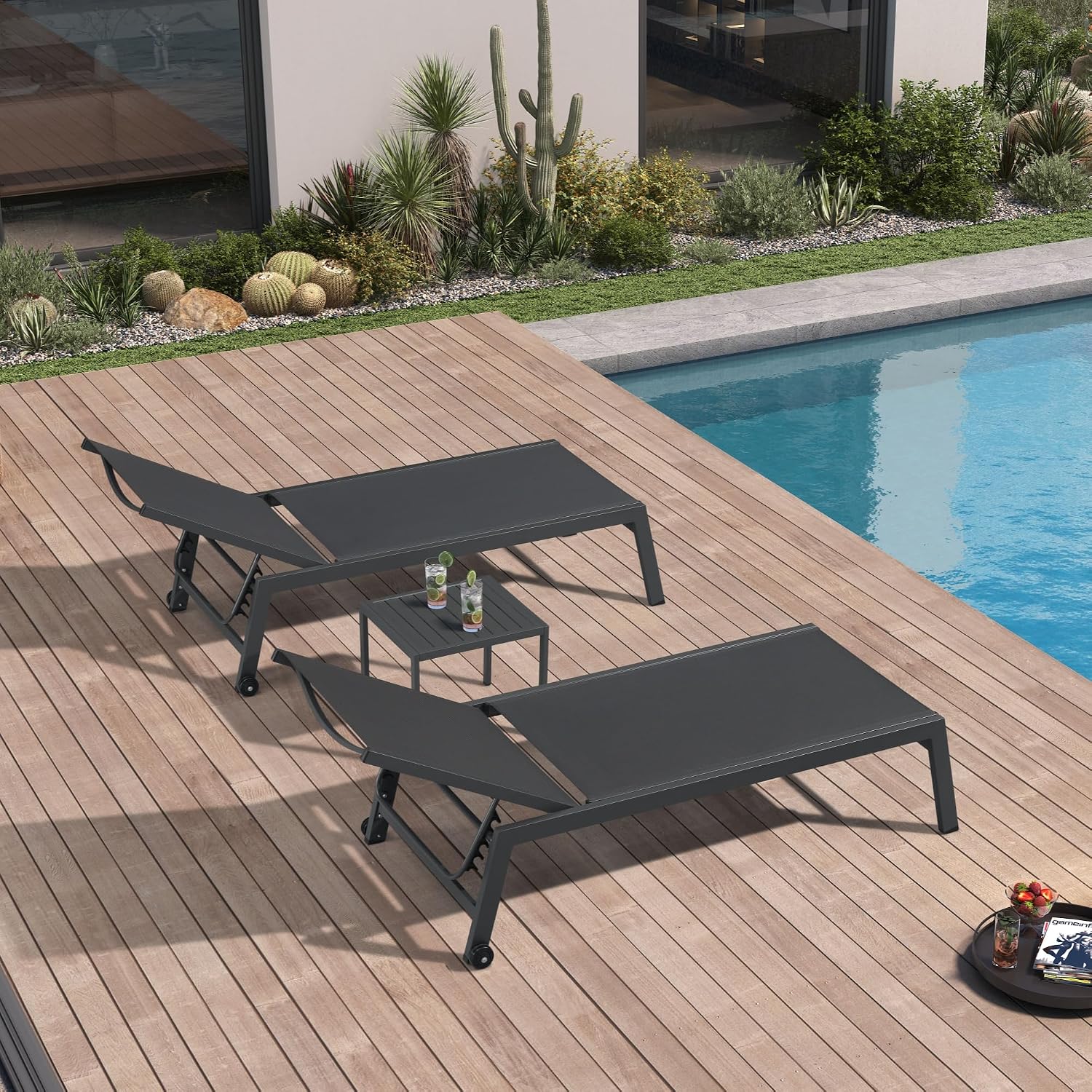 Outdoor Furniture Quick Dry - Geniş Veranda Şezlongu 2'li Set Yan